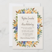 Modern Blue Sinaasappel Tan Floral Wedding Kaart (Voorkant)