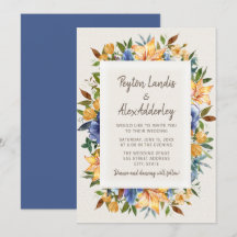 Modern Blue Sinaasappel Tan Floral Wedding