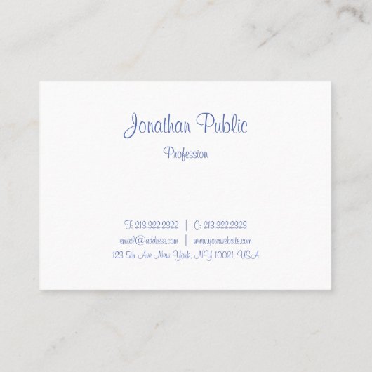 Modern Blue Sjabloon Handgeschreven scriptnaam Visitekaartje (Achterkant)