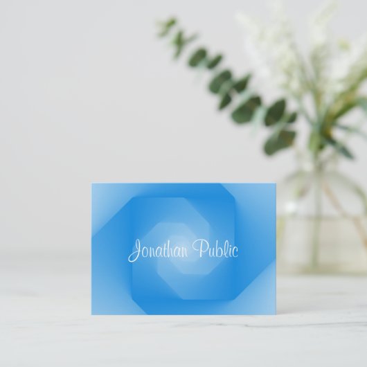 Modern Blue Sjabloon Handgeschreven scriptnaam Visitekaartje (Staand voorkant)