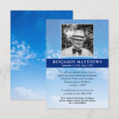 Modern Blue Sky Photo Memorial begrafenisdood Aankondiging (Voorkant / Achterkant)