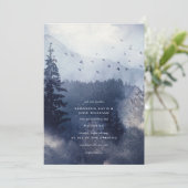 Modern Blue Snow Frosted Forest met vogelweddensch Kaart (Staand voorkant)