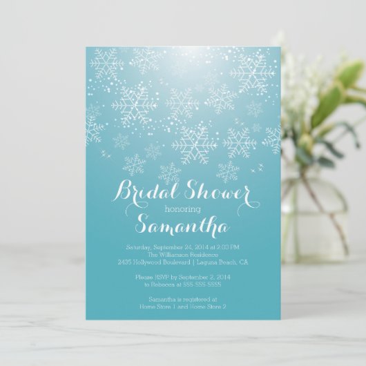 Modern Blue Snowflake Bridal Shower Kaart (Staand voorkant)