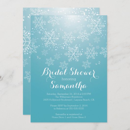 Modern Blue Snowflake Bridal Shower Kaart (Voorkant / Achterkant)