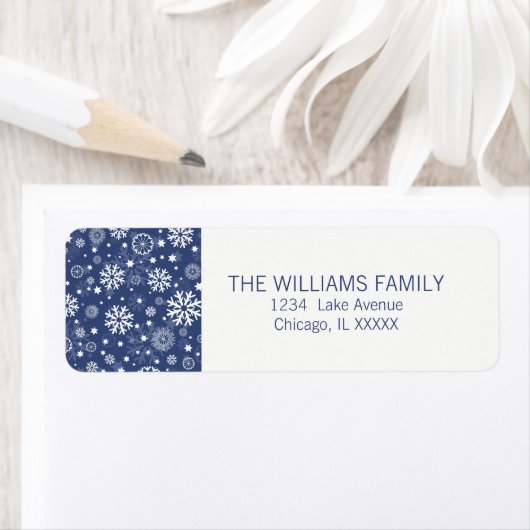 Modern Blue Snowflake Holiday Return Address Label (Insitu)