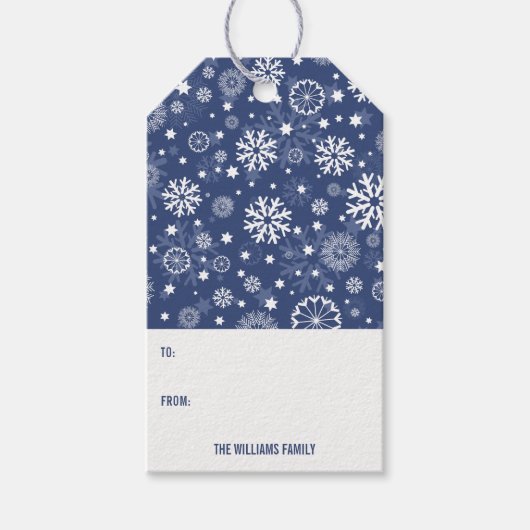 Modern Blue Snowflake kerstfeestdag Label Cadeaulabel (Voorkant)