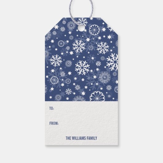 Modern Blue Snowflake kerstfeestdag Label Cadeaulabel (Achterkant)