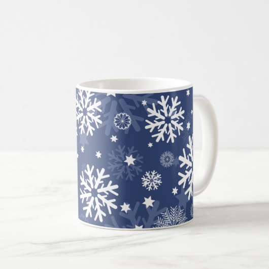 Modern Blue Snowflake kerstkoffie Mok (Voorkant rechts)