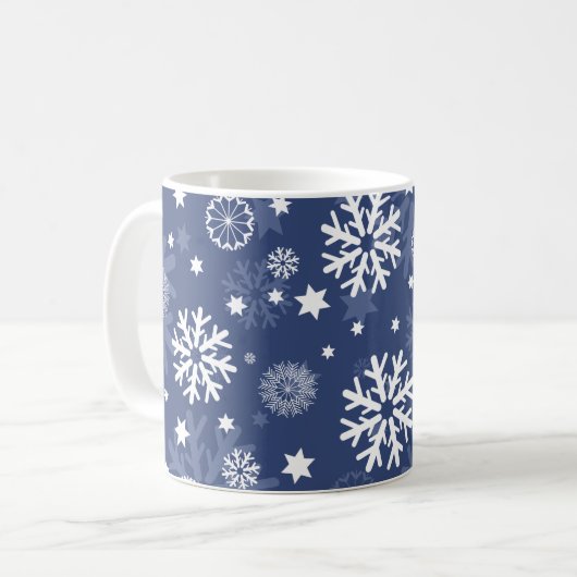 Modern Blue Snowflake kerstkoffie Mok (Voorkant links)