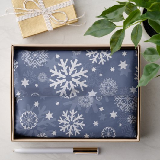 Modern Blue Snowflake-kerstpapier Tissuepapier (Geschenk)