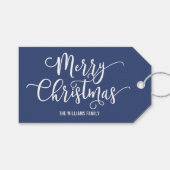 Modern Blue Snowflake Merry kerstcadeLabel Cadeaulabel (Voorkant (Horizontaal))
