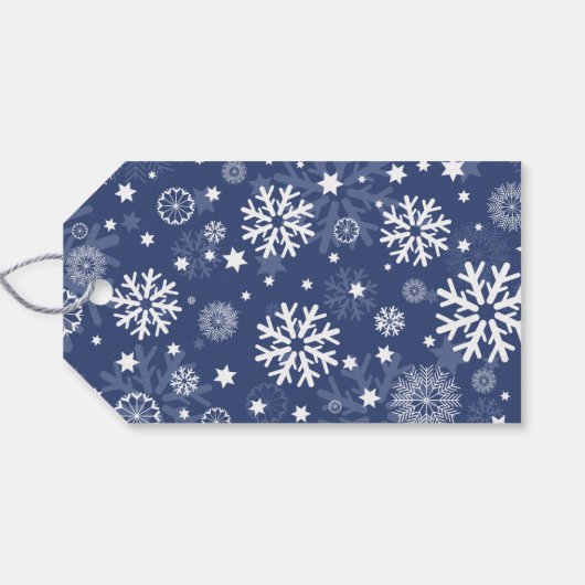 Modern Blue Snowflake Merry kerstcadeLabel Cadeaulabel (Achterkant Horizontaal)