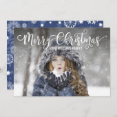 Modern Blue Snowflake Merry-kerstfotokaart Feestdagenkaart (Voorkant / Achterkant)