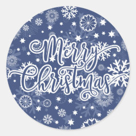 Modern Blue Snowflake Merry Kerstmis Sticker