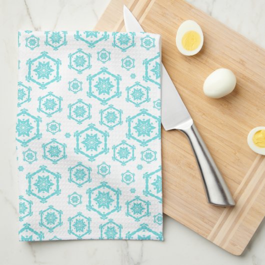 Modern Blue Snowflake Pattern Snow Kerstmis Theedoek (Quarter Fold)