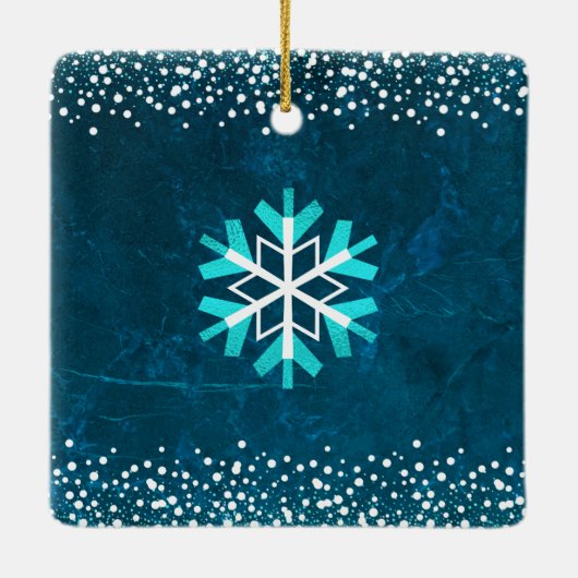 Modern Blue Snowflake Peace Joy Love Custom Name Keramisch Ornament (Achterkant)