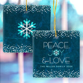 Modern Blue Snowflake Peace Joy Love Custom Name Keramisch Ornament