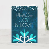 Modern Blue Snowflake Peace Joy Love Typografie Feestdagen Kaart (Voorkant)