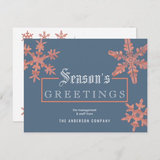 Modern Blue Snowflake  Wood Business Briefkaart (Voorkant / Achterkant)