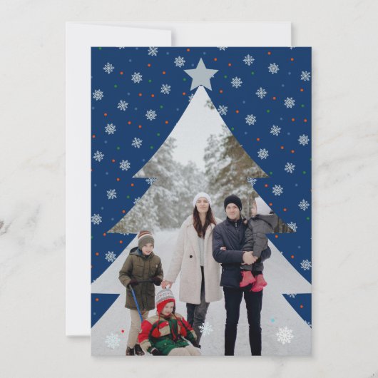 Modern blue snowflakes christmas tree photo (Voorkant)