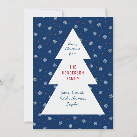 Modern blue snowflakes christmas tree photo (Achterkant)