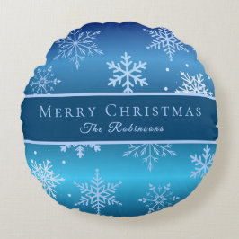 Modern Blue Snowflakes Rond Kussen