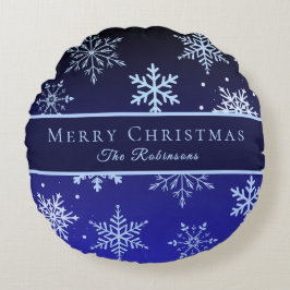Modern Blue Snowflakes Rond Kussen