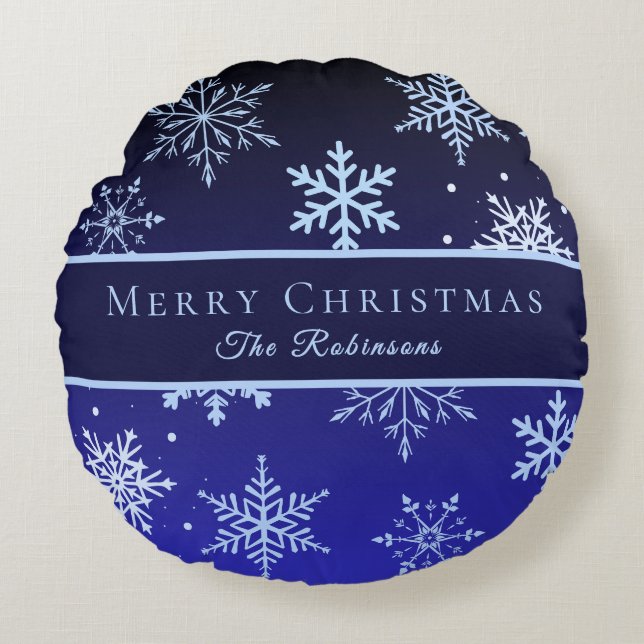 Modern Blue Snowflakes  Rond Kussen (Voorkant)