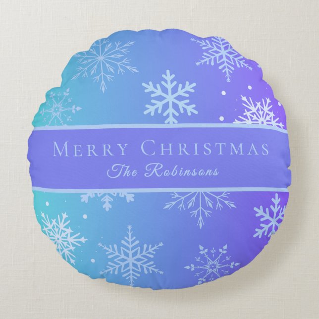 Modern Blue Snowflakes  Rond Kussen (Voorkant)
