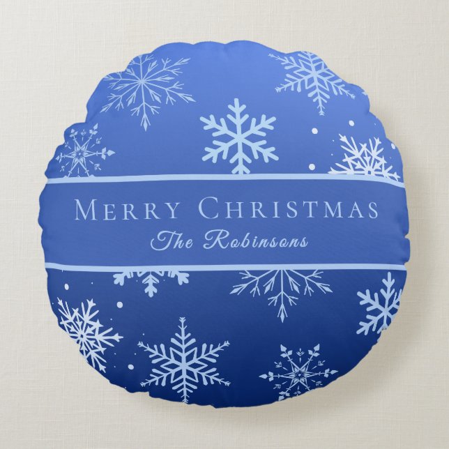 Modern Blue Snowflakes  Rond Kussen (Voorkant)