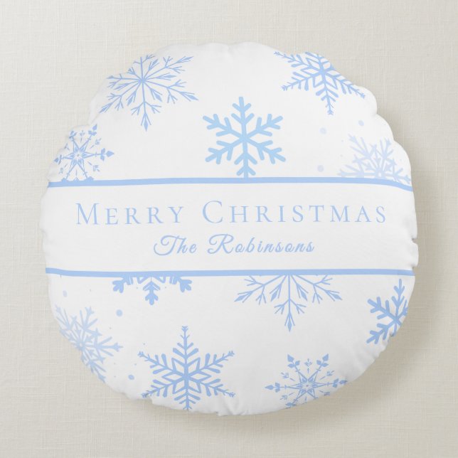 Modern Blue Snowflakes  Rond Kussen (Voorkant)