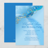 Modern Blue Snowflakes Winter Birthday Party Kaart (Voorkant / Achterkant)