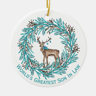 Modern Blue Son in Law Deer Ceramic Ornament
