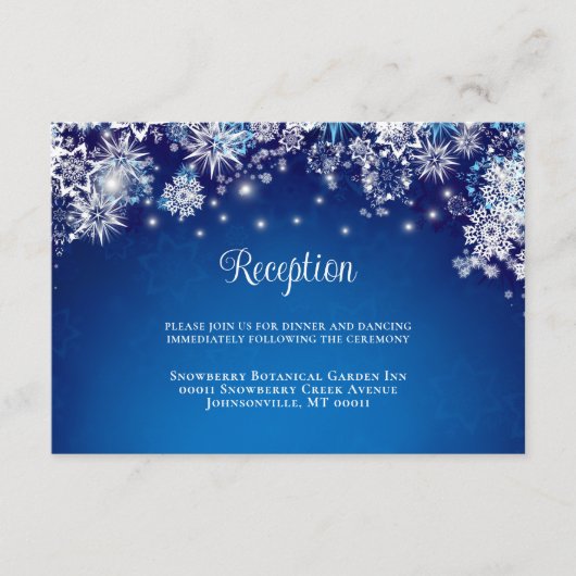 Modern Blue Sparkle Snowflake Wedding Informatiekaartje (Voorkant)