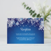 Modern Blue Sparkle Snowflake Wedding Informatiekaartje (Staand voorkant)
