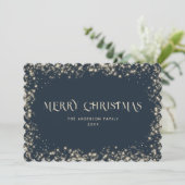 Modern Blue Sparkly Snowy Merry Christmas Kaart (Staand voorkant)