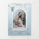 Modern Blue Sparkly Winter Botanical Arch Foto Drieluik Kaart (Cover)