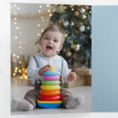 Modern Blue Sparkly Winter Botanical Arch Foto Drieluik Kaart (Binnenzijde eerst)