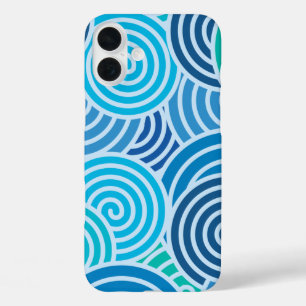 Modern Blue Spiral Pattern iPhone 16 Plus Hoesje