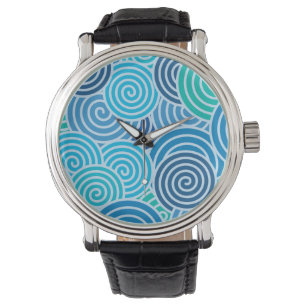 Modern Blue Spiral Pattern Horloge