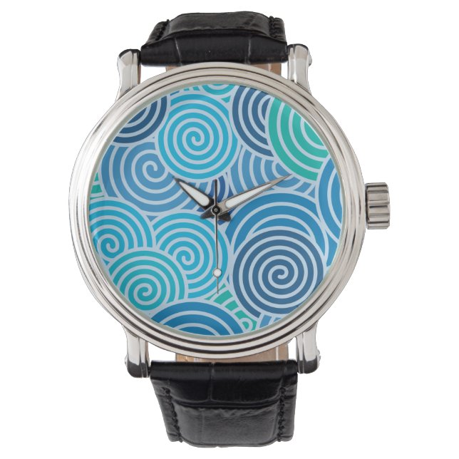 Modern Blue Spiral Pattern Horloge (Voorkant)