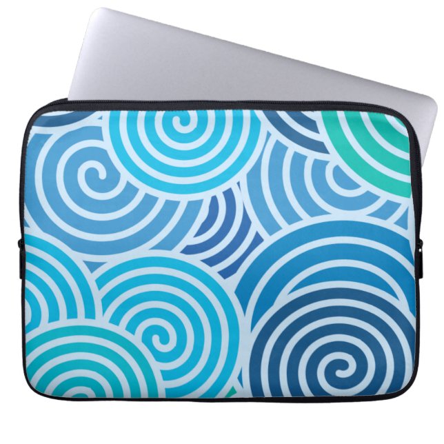 Modern Blue Spiral Pattern Laptop Sleeve (Voorkant)