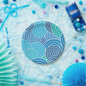 Modern Blue Spiral Pattern Papieren Bordje (Feest)