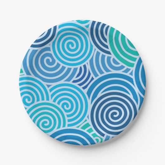 Modern Blue Spiral Pattern Papieren Bordje (Voorkant)