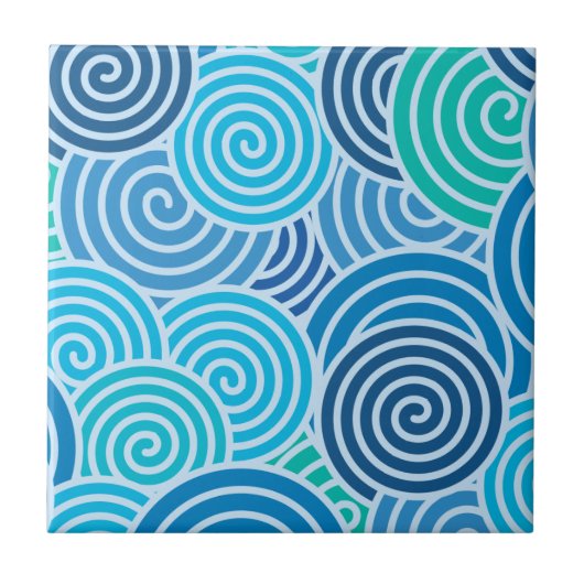 Modern Blue Spiral Pattern Tegeltje (Voorkant)