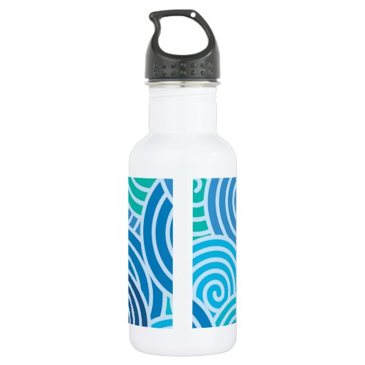 Modern Blue Spiral Pattern Waterfles (Achterkant)