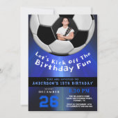 Modern Blue Sporty Photo Birthday Party Invitation Kaart (Voorkant)