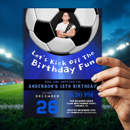Modern Blue Sporty Photo Birthday Party Invitation Kaart