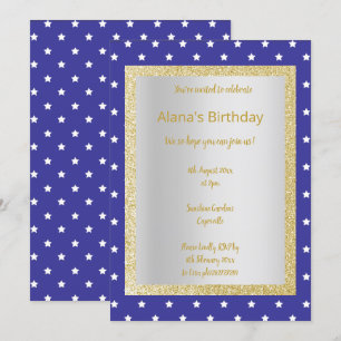 MODERN BLUE Star ALL OCCASION PARTY Gold Silver Kaart