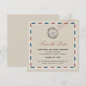 Modern Blue Starfish Antiek Airmail Save the Date (Voorkant / Achterkant)